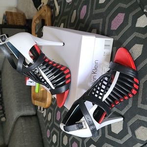 Black white and red high heels